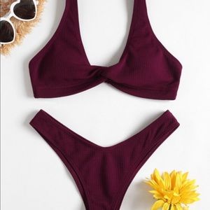 Zaful low rise textured twist bikini set